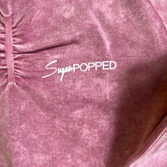 Pink Acid Wash Seamless Crop Top & Scrunch Butt Leggings Set Large Yoga Gym Sexy - Picture 2 of 8